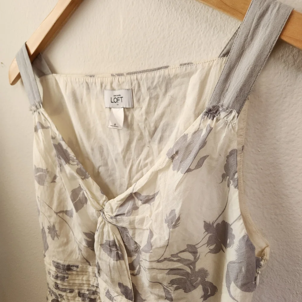 Ann Taylor LOFT Women's Dress‎ Floral Print Sundress Knee Length Gray White Sz 8